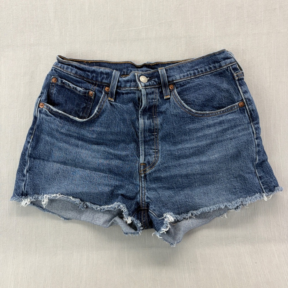 Levi's 501 Original Shorts Womens 30 Cut Off Denim Blue Button Fly Raw Hem